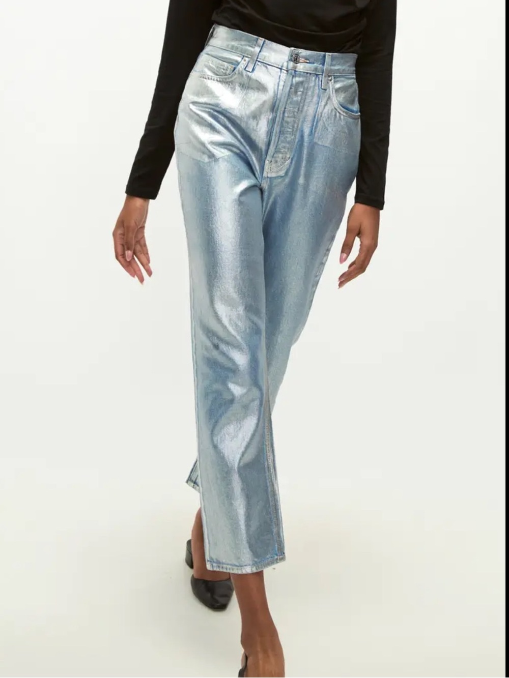 Veronica Beard Metallic Light Blue Straight Leg Jeans